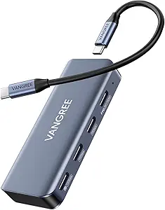 4-Port USB C Hub with 4K@60Hz Displayport, 3 USBC 3.2 10Gbps Ports, 100W Power Delivery, Detachable Cable, USB C Splitter Multiport Adapter for MacBook Pro/Air, iPad, iPhone 15, Portable Monitor